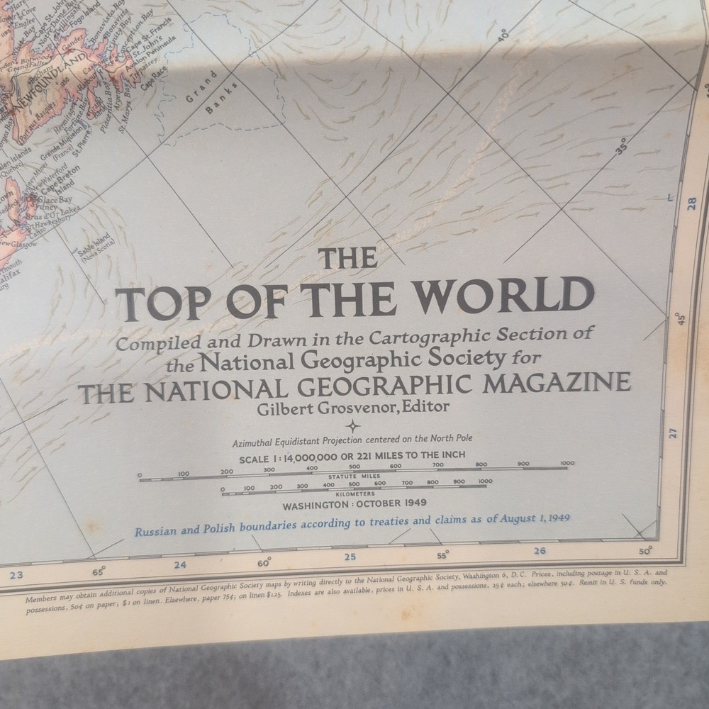 Vtg 1949 National Geographic The Top of the World Map Arctic North Pole 29x28 - Picture 2 of 2